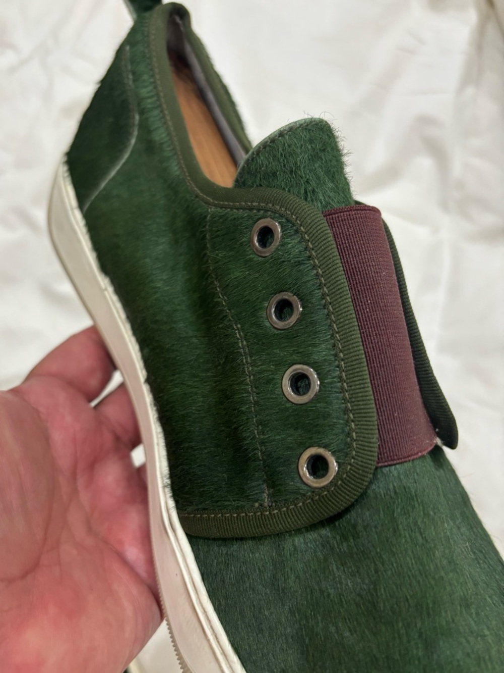 Moncler Men's Forest Green Slip-On Loafers with Brown Elastic. - Picture 3 of 6